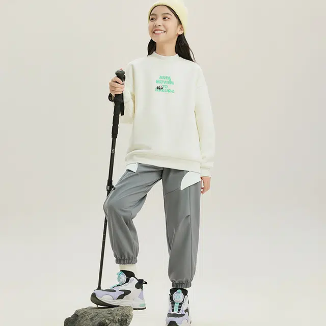 安踏儿童 时尚百搭松紧腰休闲长裤 旷野灰 青少年