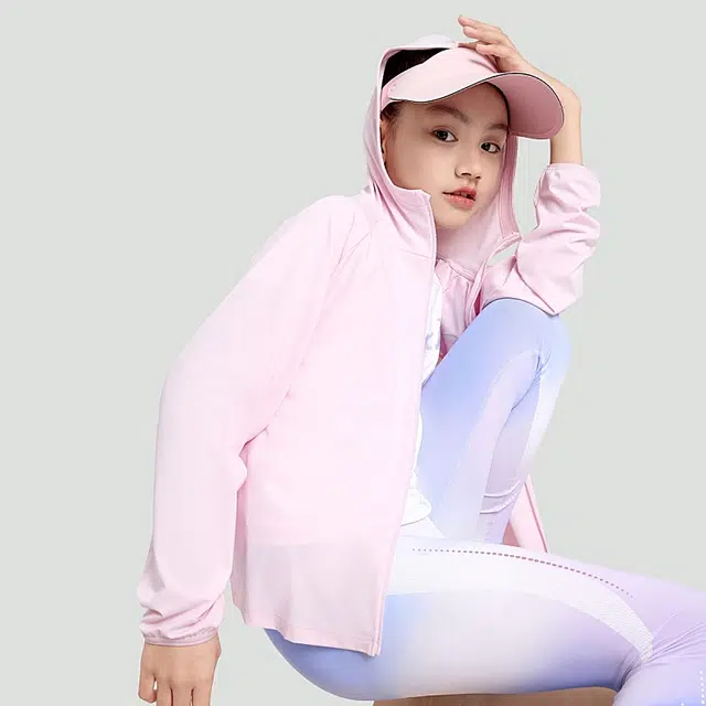 儿童款 安踏儿童 小光甲纯色拉链连帽运动长袖防晒服 黛粉红