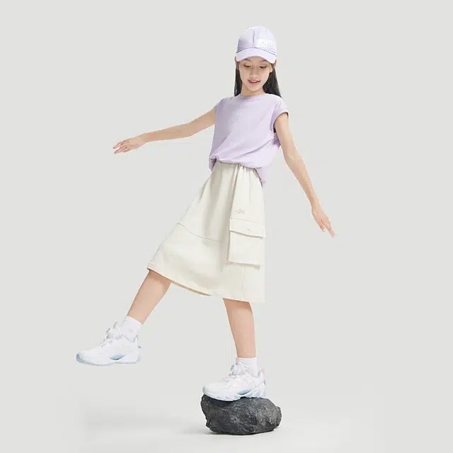 安踏儿童 纯色高腰舒适透气百搭工装半身裙 儿童款 泥灰白