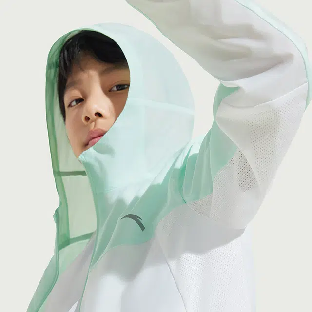 儿童款 安踏儿童 小光甲 撞色拼接长袖舒适连帽防晒服 巡游绿