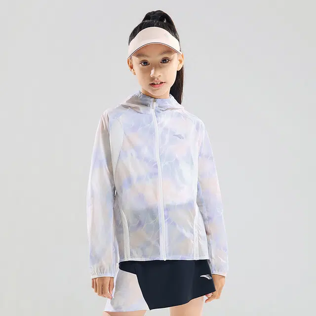 青少年 安踏儿童 拼色连帽长袖抗菌防晒服 夏橙色