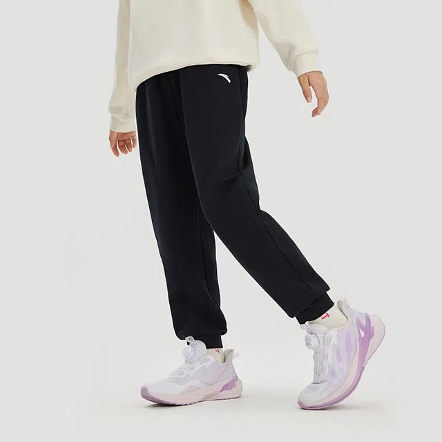 青少年 安踏儿童 百搭纯色舒适时尚针织运动裤 梦幻黑