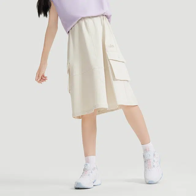 安踏儿童 纯色高腰舒适透气百搭工装半身裙 儿童款 泥灰白
