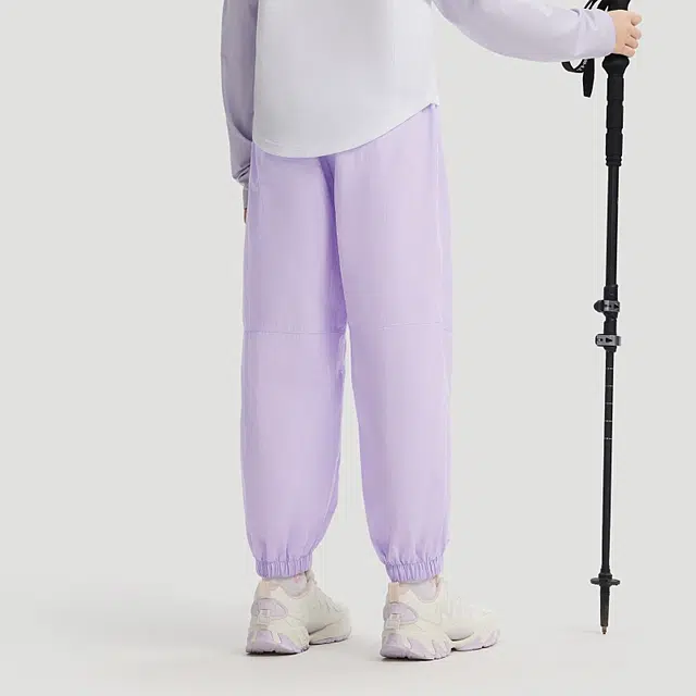 青少年 安踏儿童 纯色中腰透气百搭束脚针织运动裤 浅雾紫