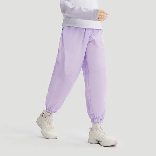 青少年 安踏儿童 纯色中腰透气百搭束脚针织运动裤 浅雾紫