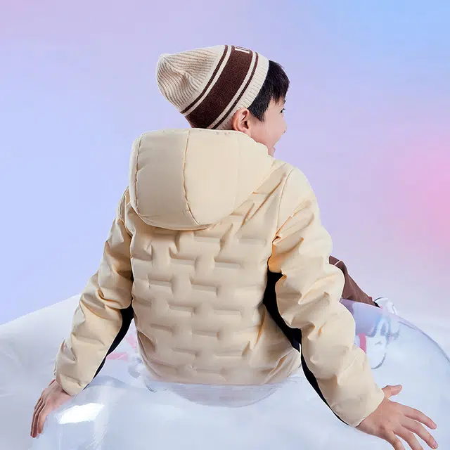 安踏儿童 纯色连帽拉链休闲羽绒服 浅烟灰儿童款