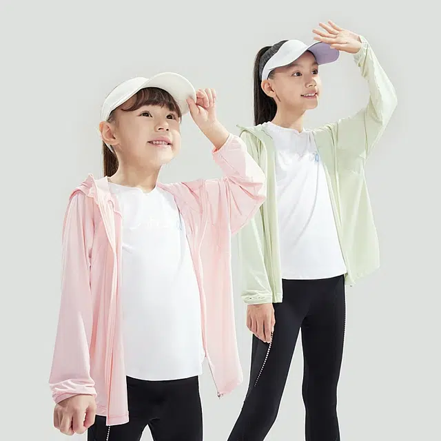 儿童款 安踏儿童 小光甲 纯色拉链连帽运动长袖防晒服 浣纱粉