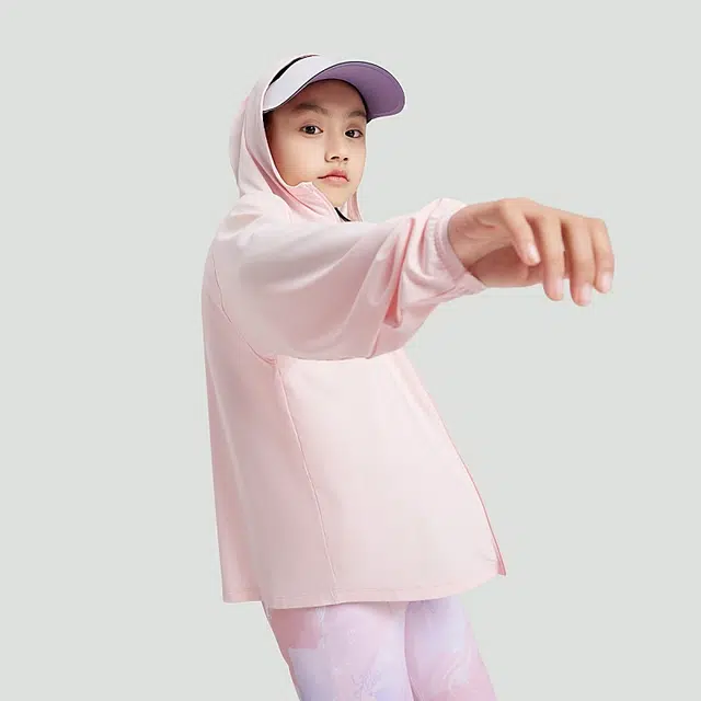 儿童款 安踏儿童 小光甲 纯色拉链连帽运动长袖防晒服 浣纱粉