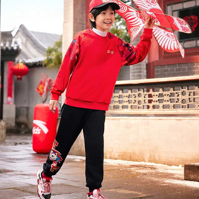 青少年 安踏儿童针织运动裤 时尚卡通印花舒适百搭 黑色