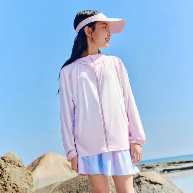 安踏儿童户外服 综训系列 时尚针织连帽运动 黛粉红/满印 青少年