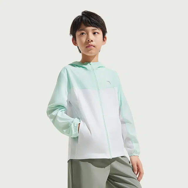 儿童款 安踏儿童 小光甲 撞色拼接长袖舒适连帽防晒服 巡游绿