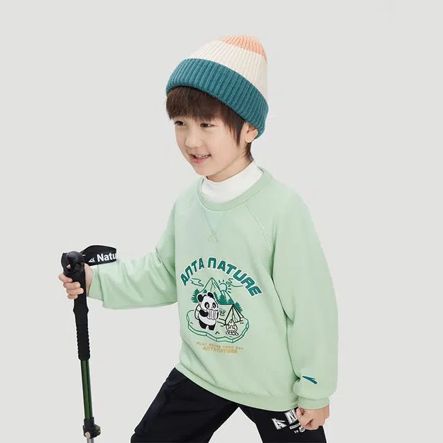 安踏儿童 圆领时尚柔软轻盈卫衣 飘带绿 中小童