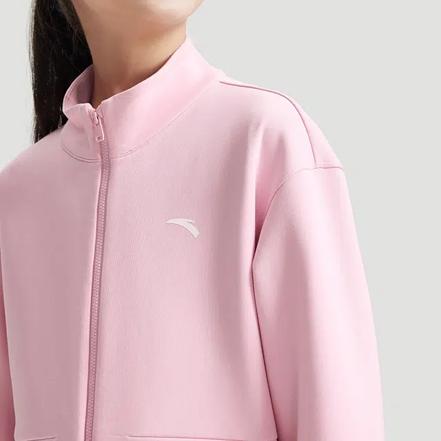 安踏儿童 简约立领拉链时尚夹克外套 霓裳粉 青少年