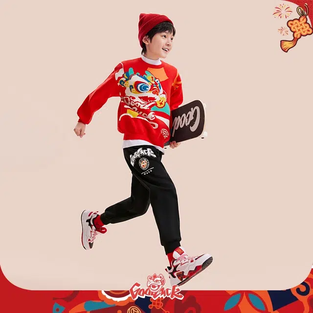 青少年 安踏儿童针织运动裤 时尚舒适百搭字母亲肤 黑色