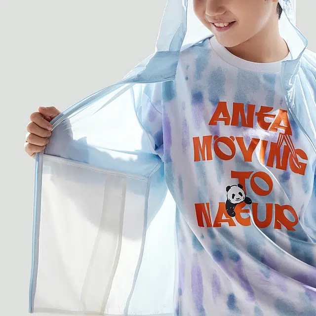 儿童款 安踏儿童 小光甲 撞色拼接长袖连帽防晒服 遥望蓝