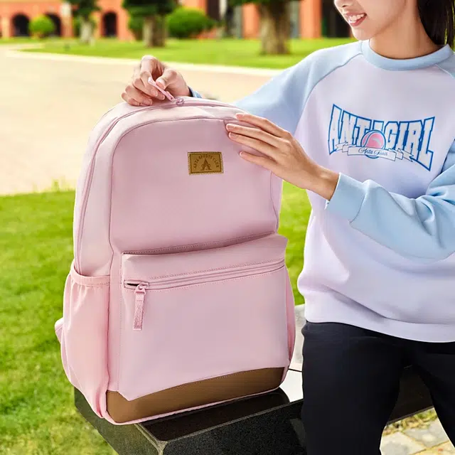 安踏儿童 拉链开合休闲 织物 双肩包 儿童款 粉色