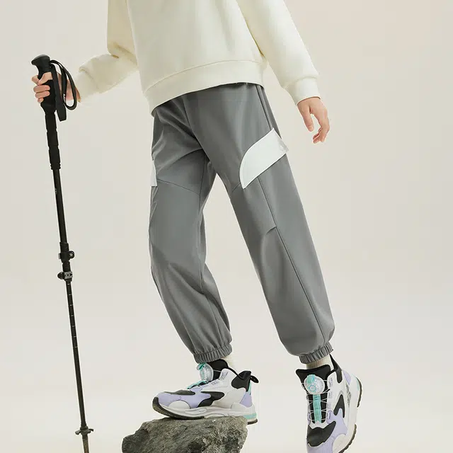 安踏儿童 时尚百搭松紧腰休闲长裤 旷野灰 青少年