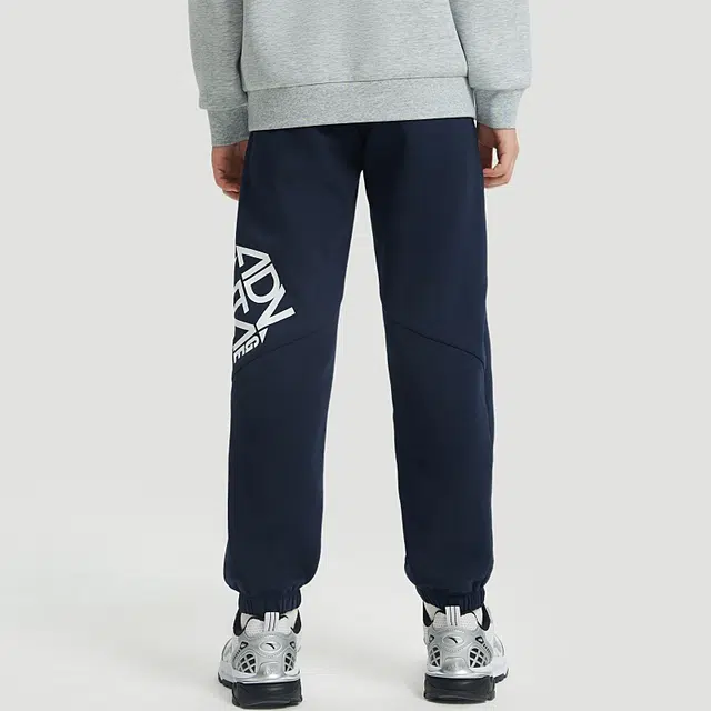 儿童款 安踏儿童 字母中腰舒适透气百搭宽松束脚针织运动裤 深夜蓝