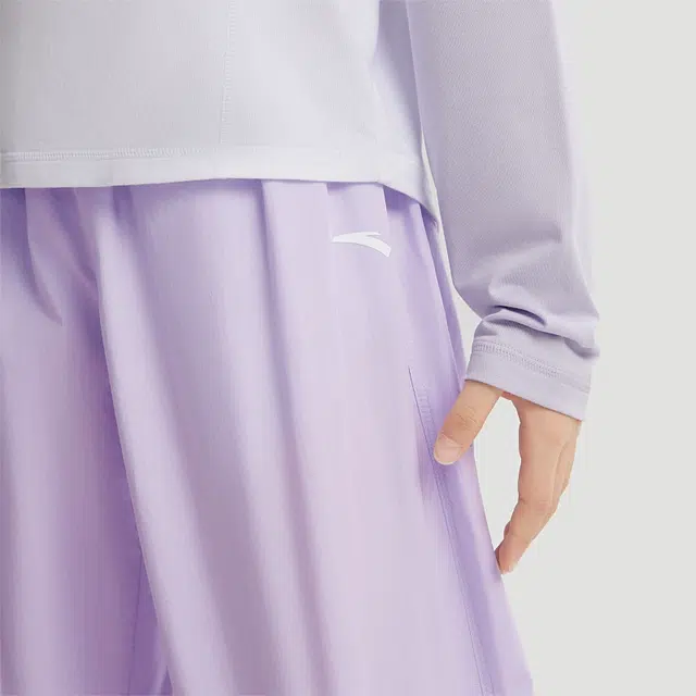 青少年 安踏儿童 纯色中腰透气百搭束脚针织运动裤 浅雾紫
