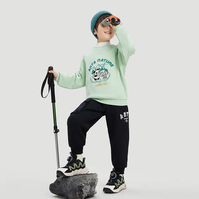 安踏儿童 圆领时尚柔软轻盈卫衣 飘带绿 中小童