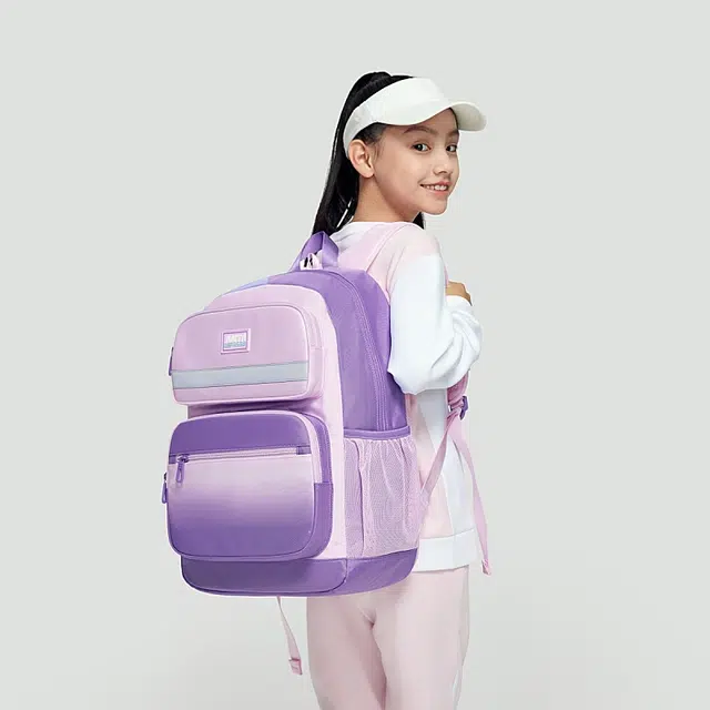 安踏儿童 拼色拉链开合耐磨大容量 织物 书包双肩包 常规 儿童款 粉色