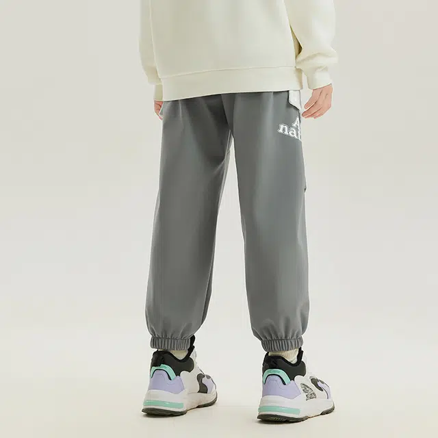 安踏儿童 时尚百搭松紧腰休闲长裤 旷野灰 青少年