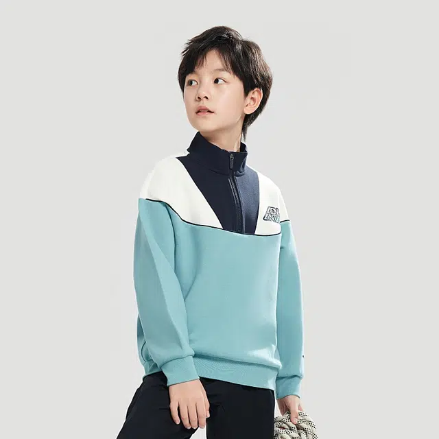 安踏儿童 百搭舒适简约休闲卫衣 青蓝色 青少年
