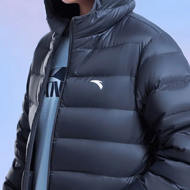 青少年 安踏儿童 轻暖系列 连帽舒适柔软羽绒服 深夜蓝色