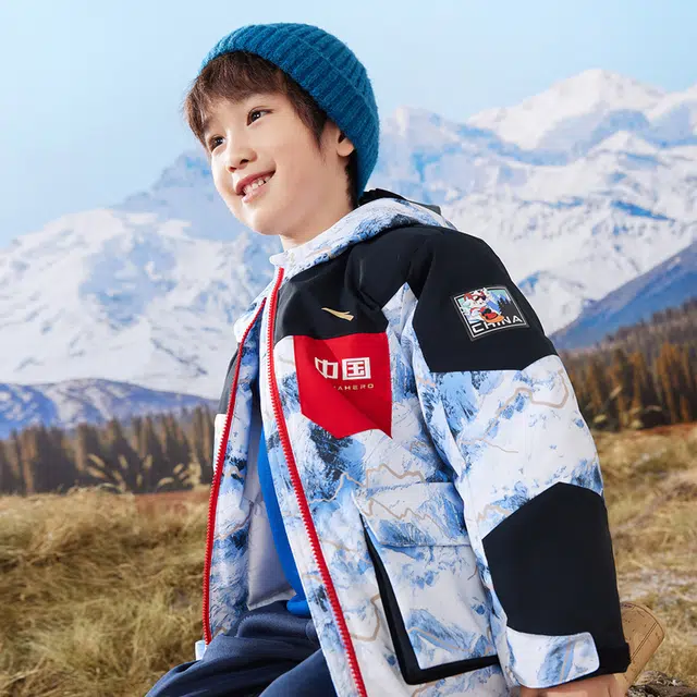 安踏儿童 连帽时尚拼色长袖羽绒服 纯净白 中小童