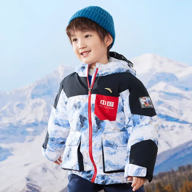 安踏儿童 连帽时尚拼色长袖羽绒服 纯净白 中小童