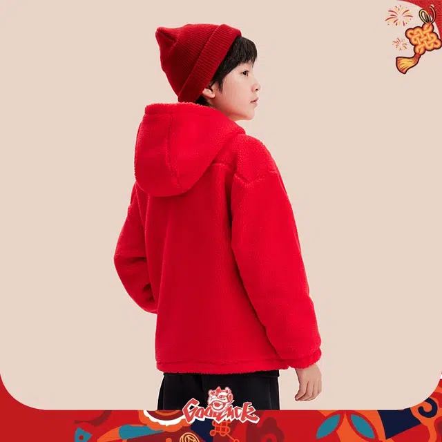 安踏儿童上装 连帽简约舒适长袖 红色 青少年