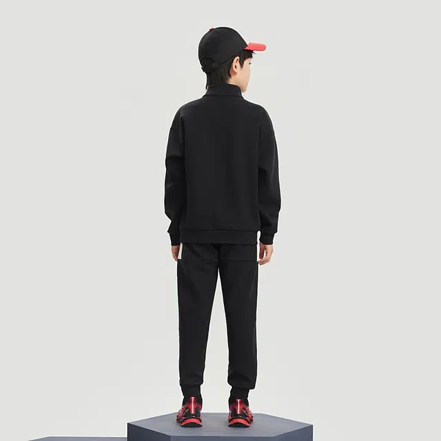 大童 安踏儿童 弹力时尚舒适字母休闲运动套装 梦幻黑