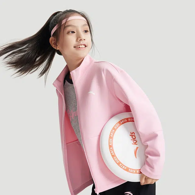 安踏儿童 简约立领拉链时尚夹克外套 霓裳粉 青少年