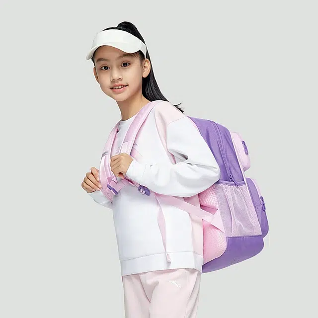 安踏儿童 拼色拉链开合耐磨大容量 织物 书包双肩包 常规 儿童款 粉色
