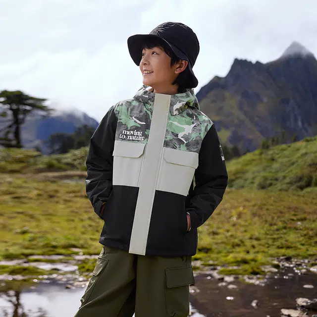 青少年 安踏儿童 保暖舒适连帽夹克外套 淡青灰/满印