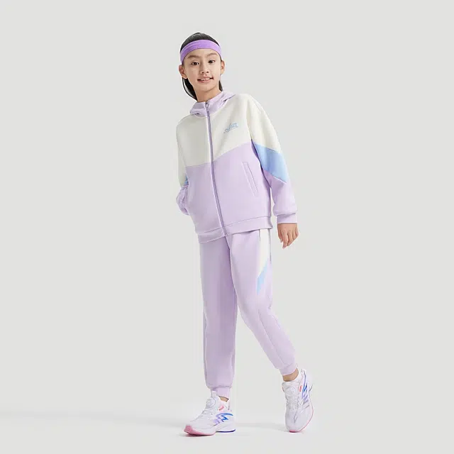 大童 安踏儿童 简约舒适柔软亲肤休闲运动套装 飞羽紫