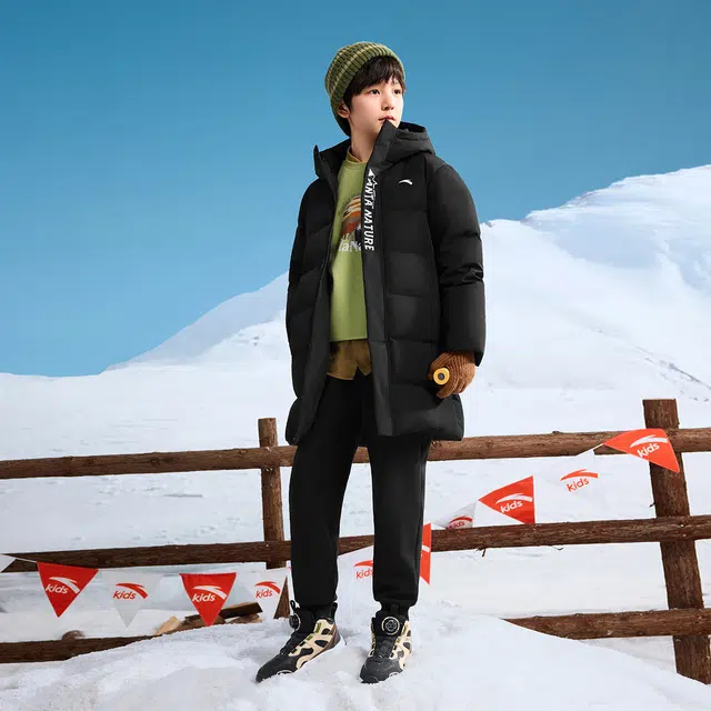 安踏儿童羽绒服 保暖中长梭织连帽鸭绒 儿童款