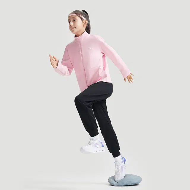 安踏儿童 简约立领拉链时尚夹克外套 霓裳粉 青少年