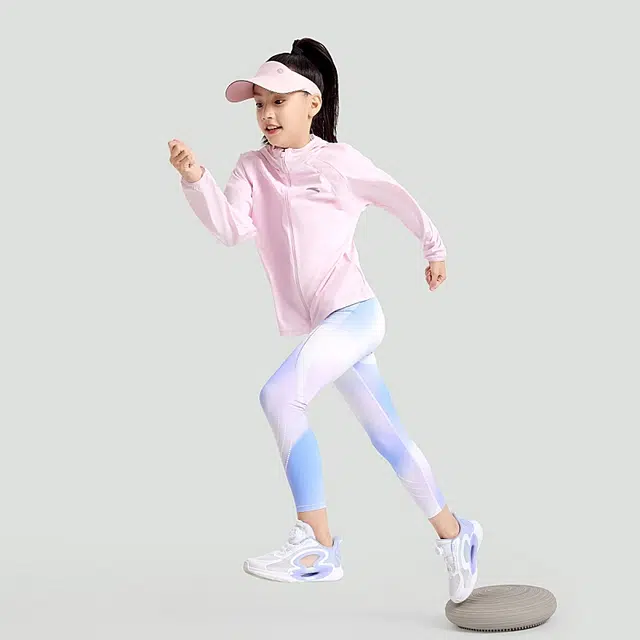 儿童款 安踏儿童 小光甲纯色拉链连帽运动长袖防晒服 黛粉红