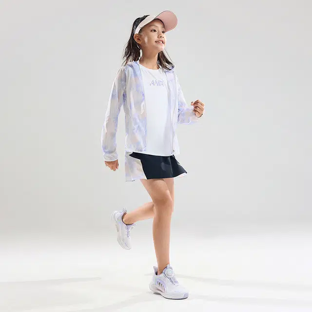 青少年 安踏儿童 拼色连帽长袖抗菌防晒服 夏橙色