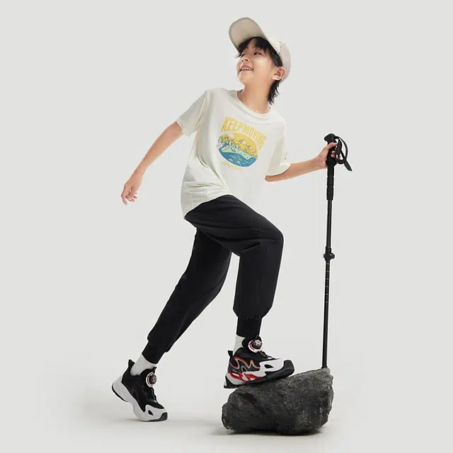 青少年 安踏儿童 纯色中腰舒适透气束脚针织运动裤 基础黑