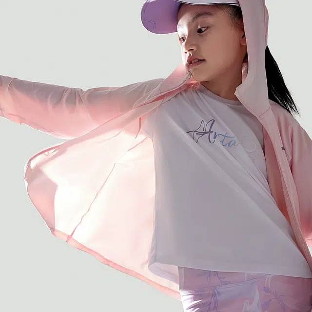 儿童款 安踏儿童 小光甲 纯色拉链连帽运动长袖防晒服 浣纱粉