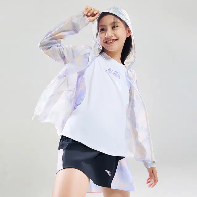 青少年 安踏儿童 拼色连帽长袖抗菌防晒服 夏橙色