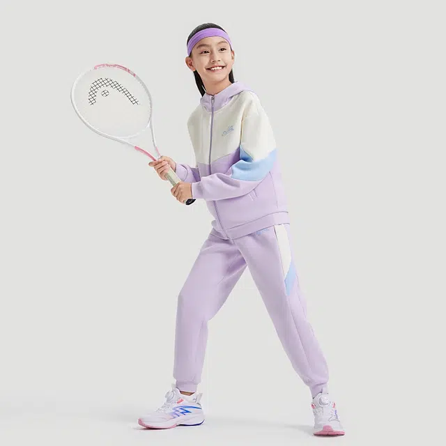 大童 安踏儿童 简约舒适柔软亲肤休闲运动套装 飞羽紫