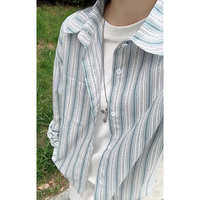 行更远 美式条纹慵懒痞帅休闲学院风百搭长袖衬衫 男女同款