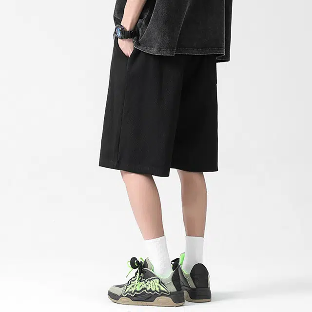 行更远 美式复古纯色简约基础款户外运动日常通勤凉感透气宽松百搭舒适五分裤休闲短裤 男女同款