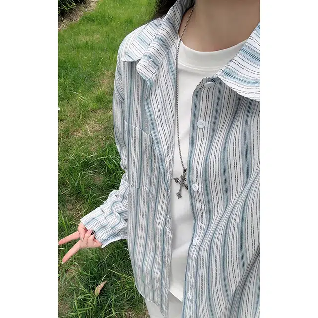 行更远 美式条纹慵懒痞帅休闲学院风百搭长袖衬衫 男女同款