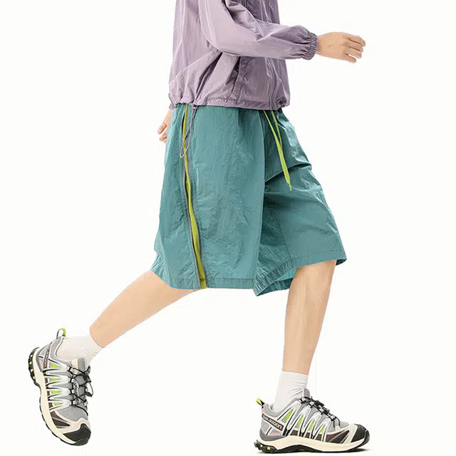 行更远 侧边拉链小众设计感拼接山系户外运动骑行登山钓鱼沙滩凉感速干透气五分裤宽松百搭舒适休闲短裤 男女同款