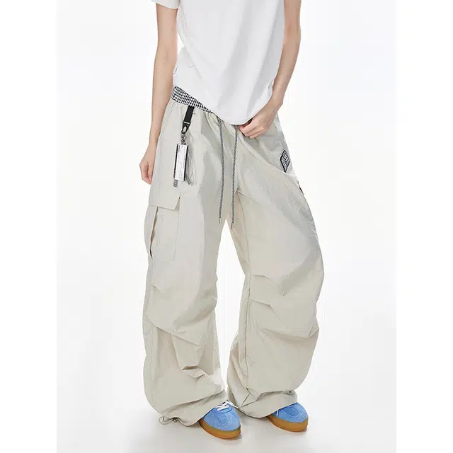 行更远 美式格子拼接伞兵工装裤双腰头设计阔腿裤宽松百搭休闲裤 男女同款