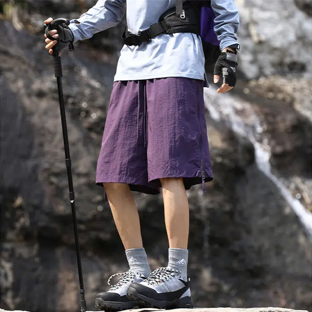 行更远 侧边拉链网眼小众设计感五分裤山系户外运动骑行登山钓鱼沙滩凉感速干透气宽松百搭舒适休闲短裤 男女同款